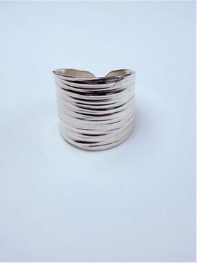 Striated Tactile Textured 17.5M Wide Boho 950 Sterling Silver VTG Cuff Ring